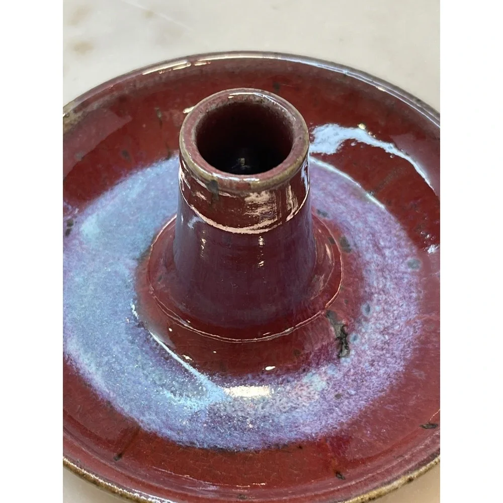 Vintage Studio Pottery Artist Signed Glazed Chamberstick Candle Holder 5